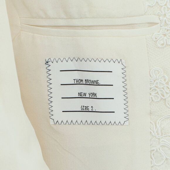 Thom Browne Women's Pearl Button Up Blazer Painted Lace Blue, White - Picture 4 of 5